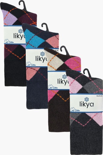 LİKYA ÇORAP - Likya Kadın Soket Çorap Havlu Ekose Pamuklu Comfort (1)