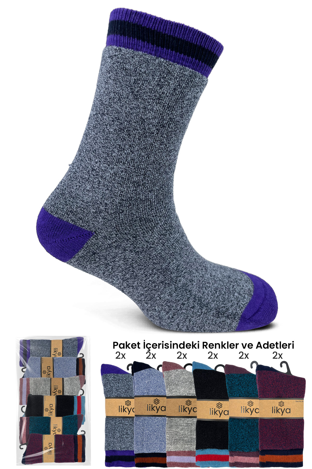 Likya Kadın Soket Çorap Havlu Lastik Çemberli Muline - Thumbnail