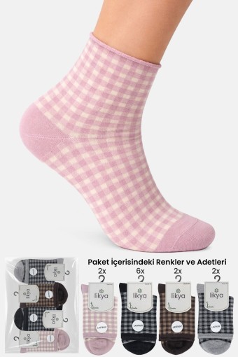 LİKYA ÇORAP - Likya Kadın Yarım Konç Çorap Bambu Yumuşak Kıvrık Lastiksiz Desenli
