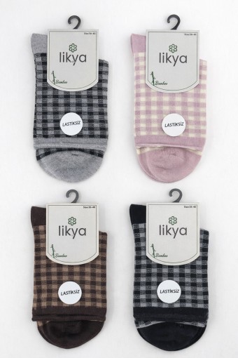 LİKYA ÇORAP - Likya Kadın Yarım Konç Çorap Bambu Yumuşak Kıvrık Lastiksiz Desenli (1)