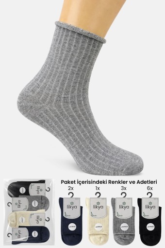 LİKYA ÇORAP - Likya Kadın Yarım Konç Çorap Bambu Yumuşak Kıvrık Lastiksiz Desenli