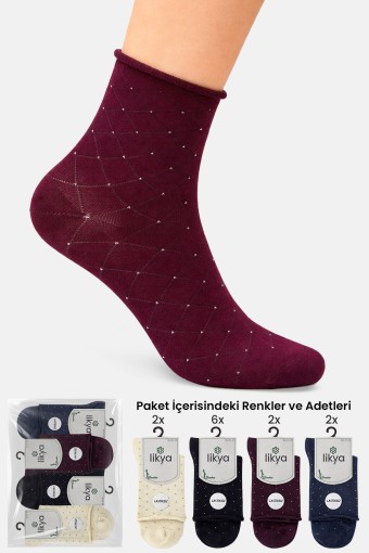 LİKYA ÇORAP - Likya Kadın Yarım Konç Çorap Bambu Yumuşak Kıvrık Lastiksiz Desenli