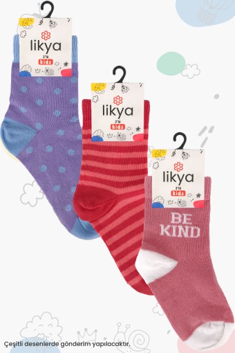 LİKYA ÇORAP - Likya Kız Çocuk Soket Çorap 3'lü Pamuklu