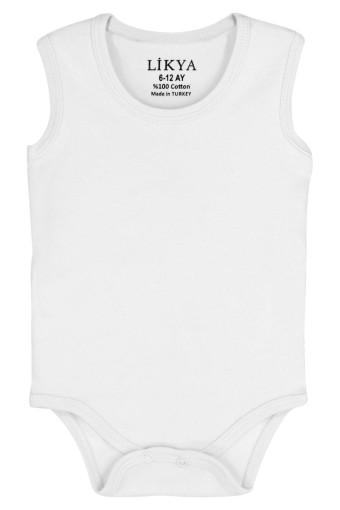 LİKYA BEBE - Likya Unisex Bebek Askılı Pamuklu Çıtçıtlı Body - Beyaz