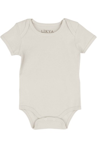 LİKYA BEBE - Likya Unisex Bebek Yarım Kollu Pamuklu Çıtçıtlı Body - Ekru