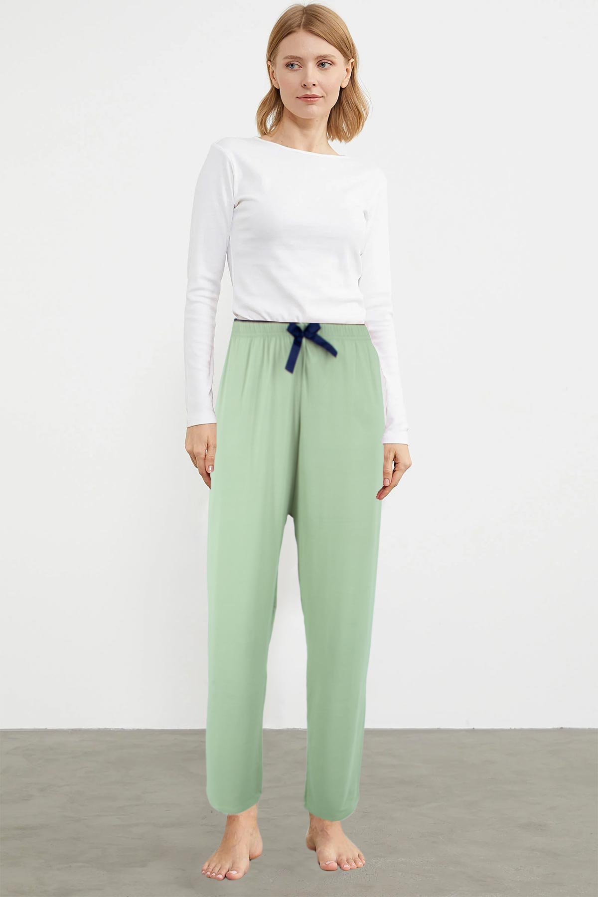 Lindros Kadın Tek Alt Pijama Milan - Beyaz/1 - Thumbnail