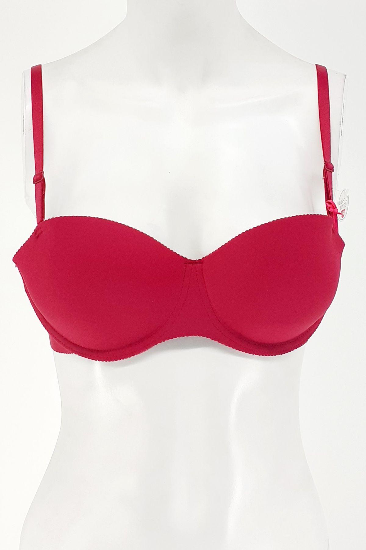 Line Kadın İçi Boş Lazer Kesim Straplez Sütyen - Bordo - Thumbnail