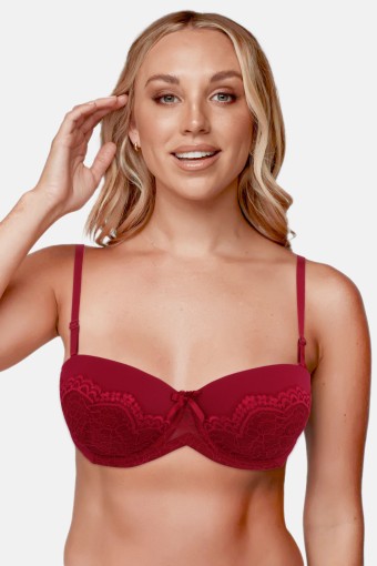 CLARA - Line Kadın Straplez Sütyen Arka Dantelli - Bordo