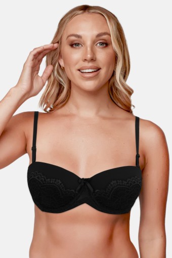 CLARA - Line Kadın Straplez Sütyen Arka Dantelli - Siyah