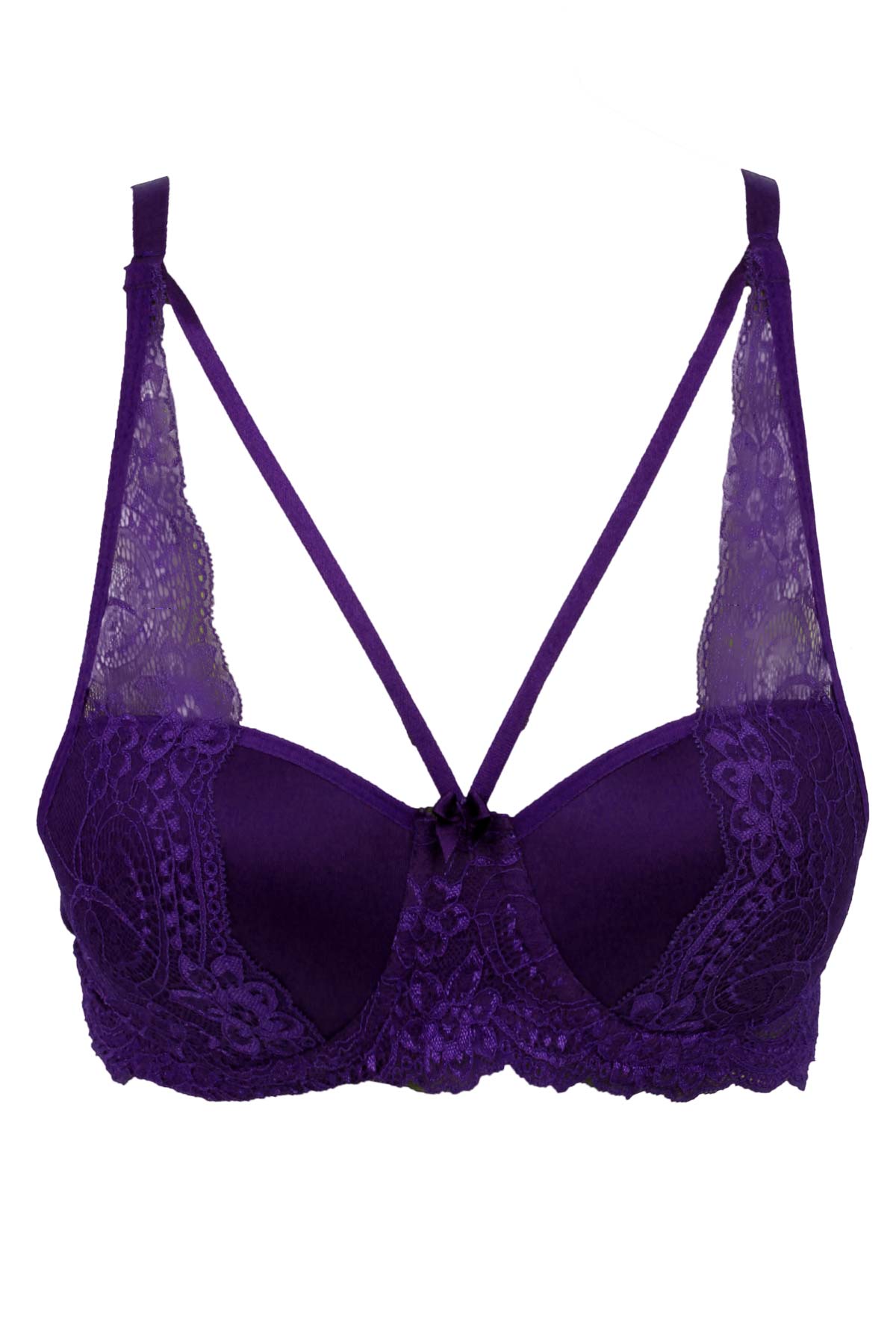 Liza Kadın Dantelli Çapraz Destekli Sütyen - Mor - Thumbnail