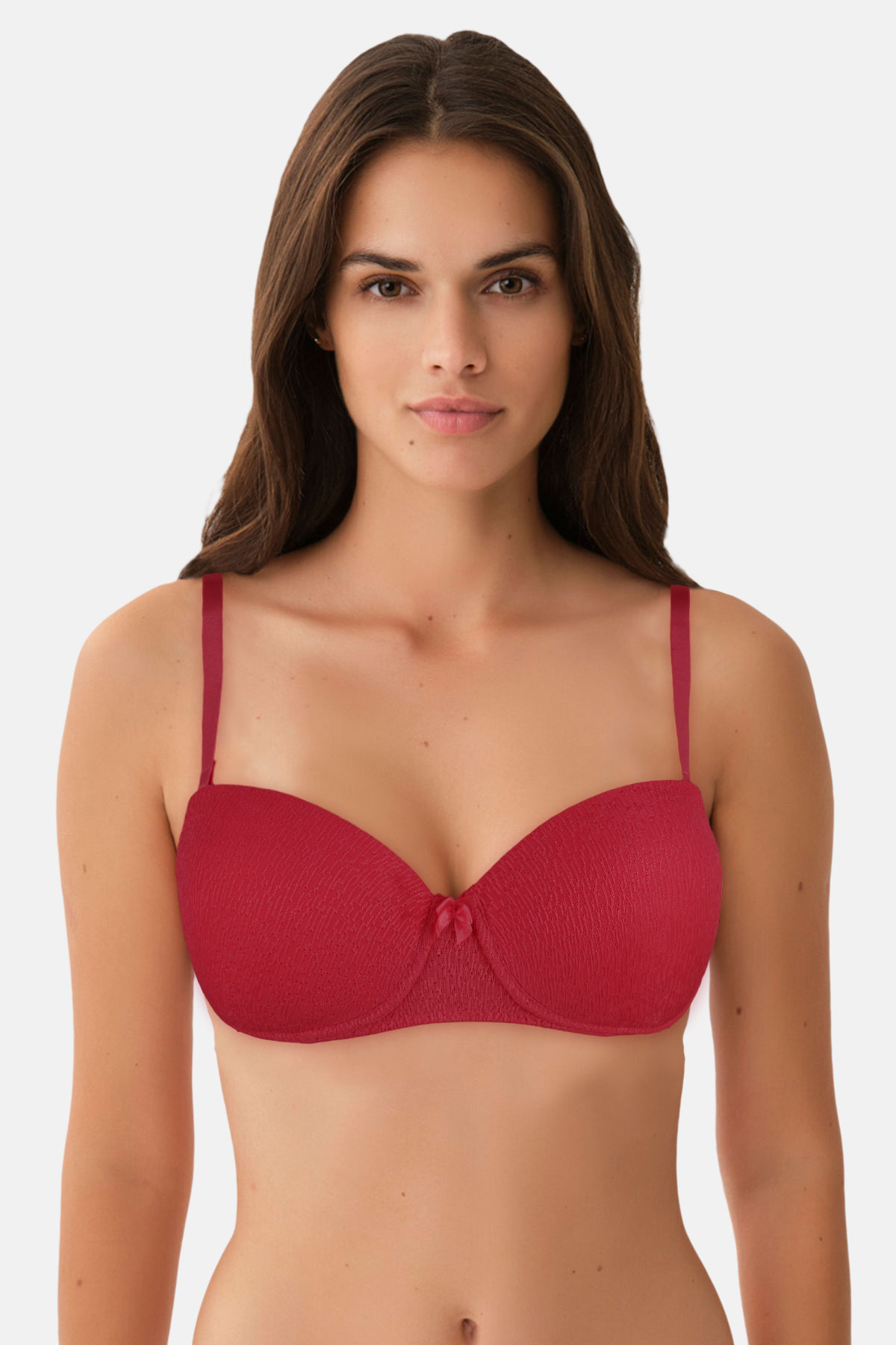 Liza Kadın Destekli Çıkarılabilir Askılı Straplez Sütyen - Bordo - Thumbnail