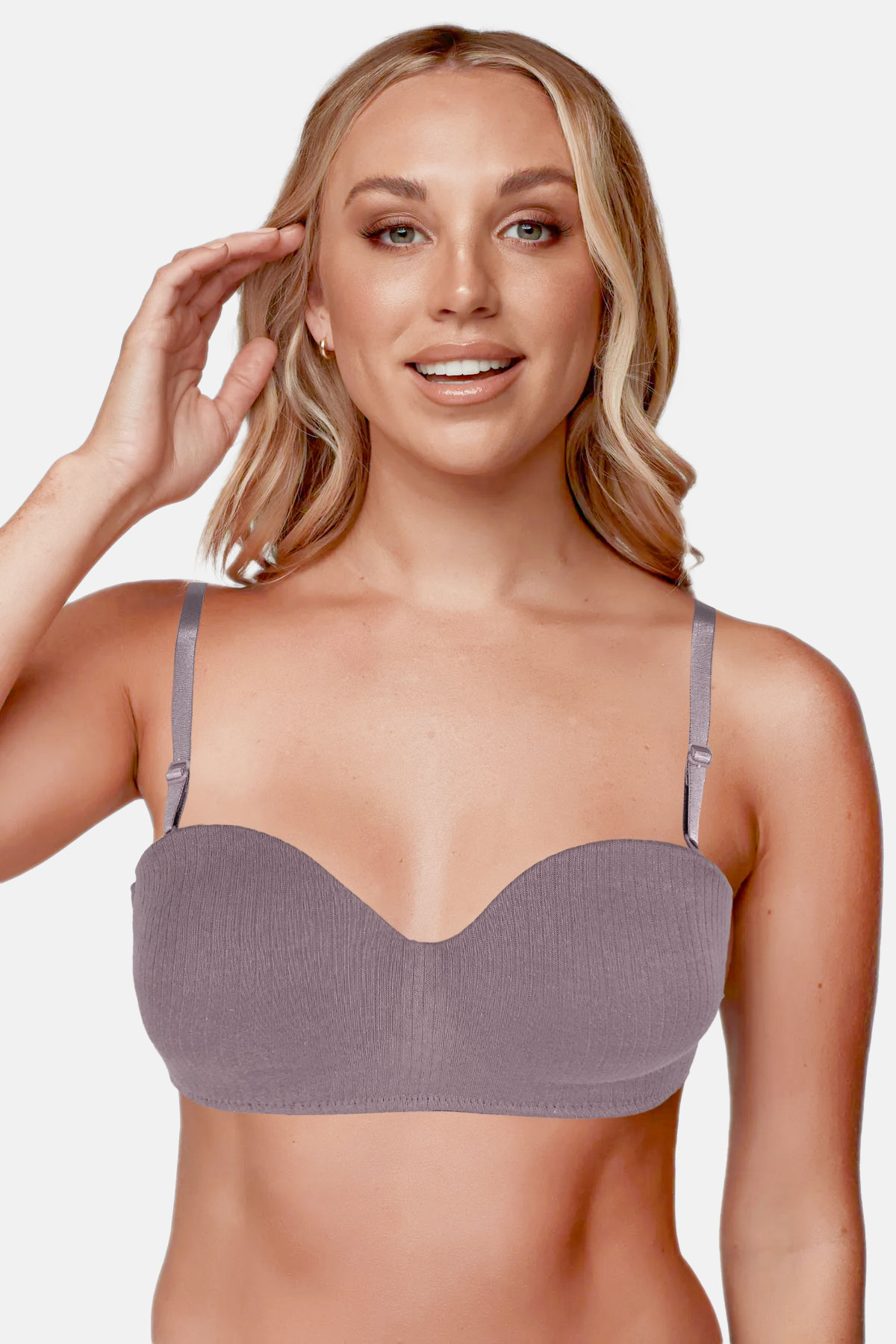 Liza Kadın Desteksiz Penye Sütyen Lotus Fitilli - Beyaz - Thumbnail