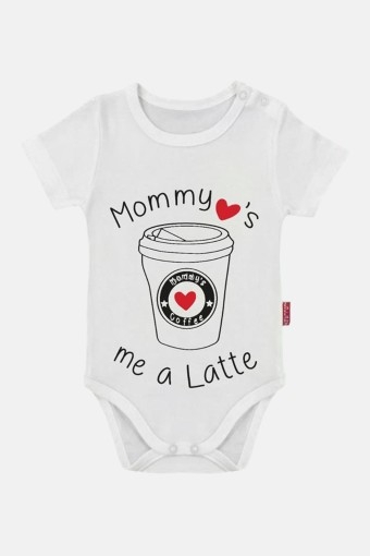LULLABABY - Lullaby Unisex Bebek Latte Mommy Baskılı Kısa Kol Body - Beyaz