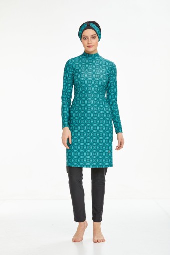 MARESIVA - Maresiva Kadın 2 li Tesettür Mayo Geometrik Desenli - Siyah