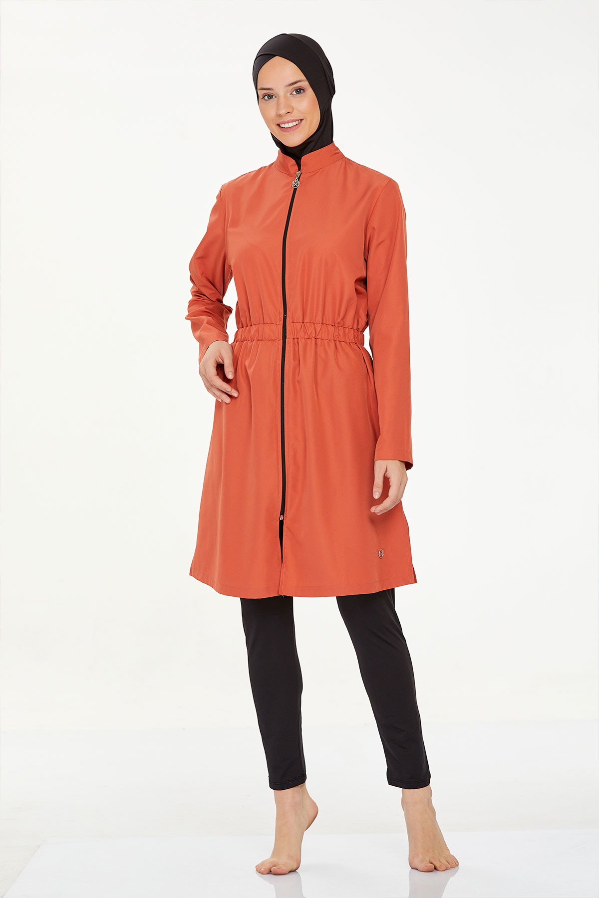 Maresiva Kadın Agata Tam Kapalı Tesettür Mayo Ön Fermuarlı Üst Paraşüt Alt Likralı - Siyah - Thumbnail