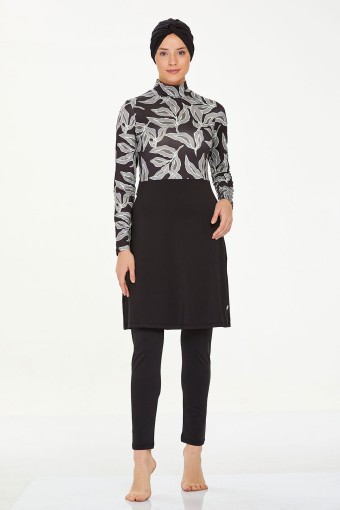 MARESIVA - Maresiva Kadın Ariella Tam Kapalı Tesettür Mayo Bel Bağlamalı Detay Likralı - Siyah