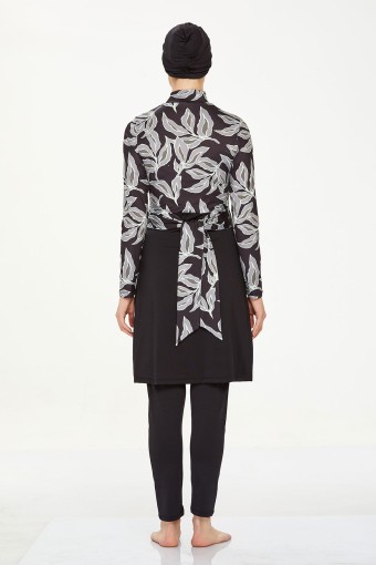 MARESIVA - Maresiva Kadın Ariella Tam Kapalı Tesettür Mayo Bel Bağlamalı Detay Likralı - Siyah (1)