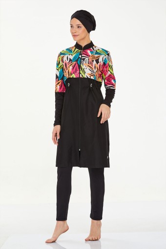 MARESIVA - Maresiva Kadın Beatrice Tam Kapalı Tesettür Mayo Önü Yarım Fermuarlı - Siyah