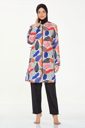 MARESIVA - Maresiva Kadın Brianna Tam Kapalı Tesettür Mayo Ön Fermuarlı Paraşüt Kumaş - Siyah