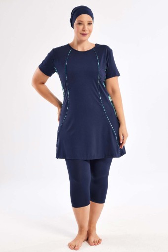 MARESIVA - Maresiva Kadın Büyük Beden Kısa Kollu Tesettür Mayo - Koyu Lacivert