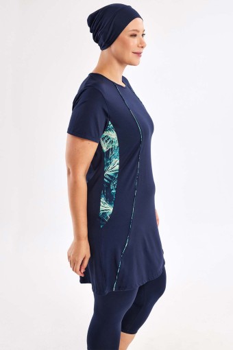 MARESIVA - Maresiva Kadın Büyük Beden Kısa Kollu Tesettür Mayo - Koyu Lacivert (1)