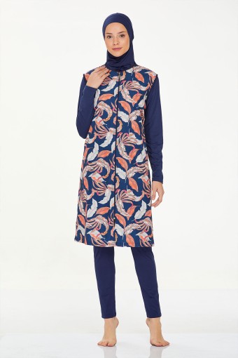 MARESIVA - Maresiva Kadın Elaya Tam Kapalı Tesettür Mayo Ön Fermuarlı Alt Likralı Üst Paraşüt - Koyu Lacivert