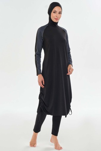 MARESIVA - Maresiva Kadın Hera Likralı Tam Kapalı Tesettür Mayo Kolları Biyeli - Siyah