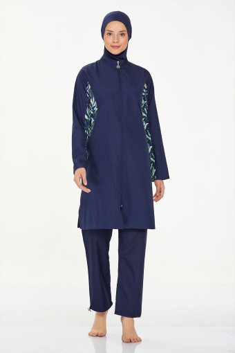 MARESIVA - Maresiva Kadın Ivy Tam Kapalı Tesettür Mayo Ön Fermuarlı Paraşüt Kumaş - Koyu Lacivert