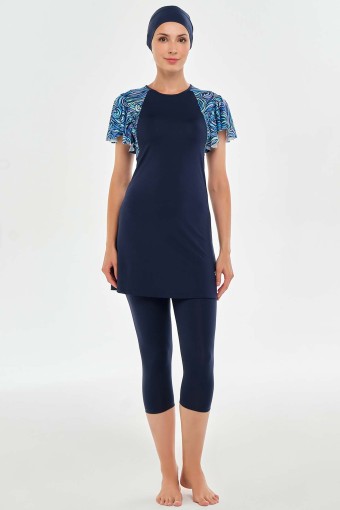 MARESIVA - Maresiva Kadın Kısa Kollu Tesettür Mayo - Koyu Lacivert