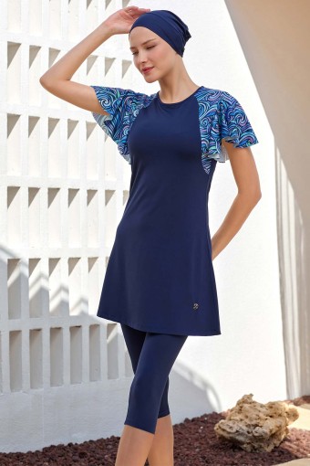 MARESIVA - Maresiva Kadın Kısa Kollu Tesettür Mayo - Koyu Lacivert (1)