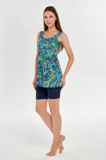 MARESIVA - Maresiva Kadın Kolsuz Yarı Kapalı Tesettür Mayo Desenli - Koyu Lacivert (1)