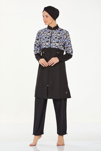 MARESIVA - Maresiva Kadın Ophelia Tam Kapalı Tesettür Mayo Ön Fermuarlı Paraşüt Kumaş - Siyah