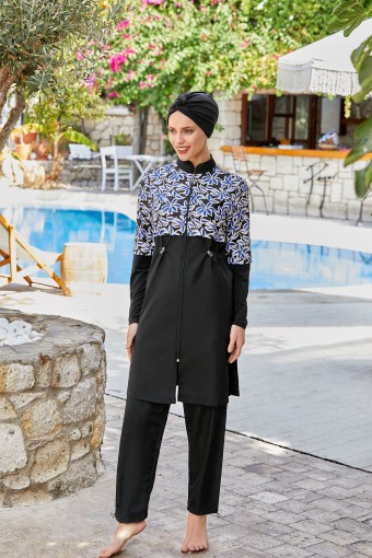 MARESIVA - Maresiva Kadın Ophelia Tam Kapalı Tesettür Mayo Ön Fermuarlı Paraşüt Kumaş - Siyah (1)