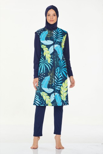 MARESIVA - Maresiva Kadın Sofia Tam Kapalı Tesettür Mayo Ön Fermuarlı Alt Likralı Üst Paraşüt - Koyu Lacivert