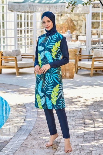 MARESIVA - Maresiva Kadın Sofia Tam Kapalı Tesettür Mayo Ön Fermuarlı Alt Likralı Üst Paraşüt - Koyu Lacivert (1)