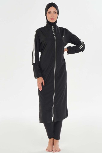 MARESIVA - Maresiva Kadın Uzun Kollu Tesettür Mayo Fermuar Detaylı - Siyah