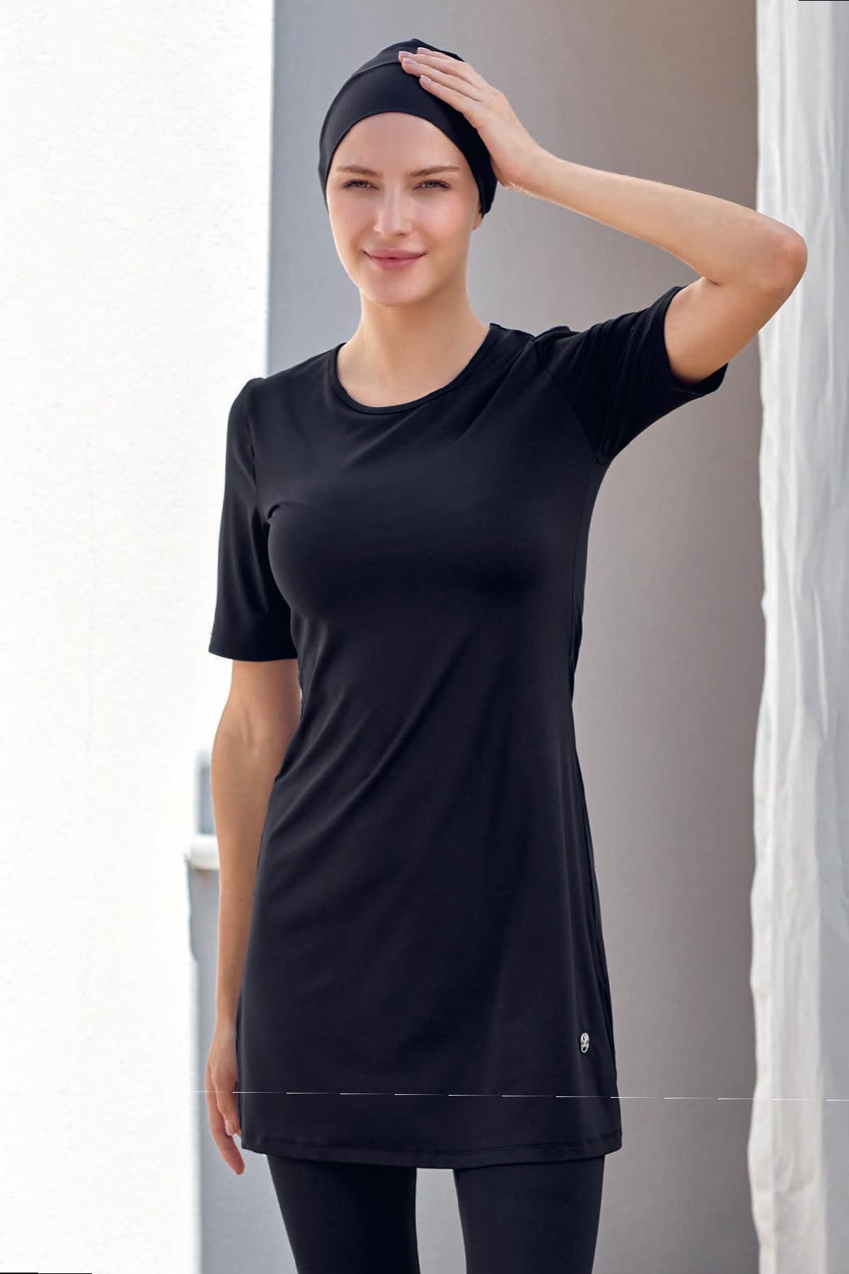 Maresiva Kadın Walt Yarı Kapalı Tesettür Mayo - Açık Lacivert - Thumbnail