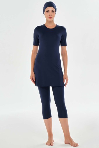 MARESIVA - Maresiva Kadın Walt Yarı Kapalı Tesettür Mayo Büyük Beden - Koyu Lacivert