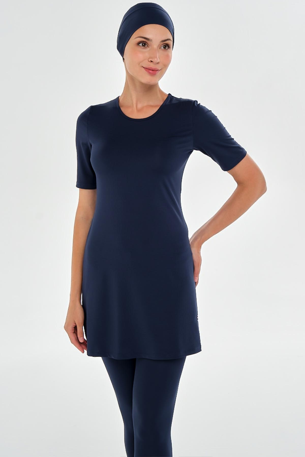 Maresiva Kadın Walt Yarı Kapalı Tesettür Mayo Büyük Beden - Koyu Lacivert - Thumbnail