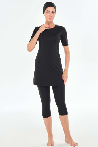 MARESIVA - Maresiva Kadın Walt Yarı Kapalı Tesettür Mayo Büyük Beden - Siyah