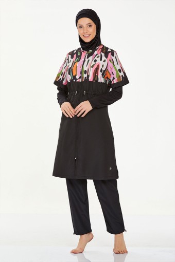 MARESIVA - Maresiva Kadın Wenndy Tam Kapalı Tesettür Mayo Ön Fermuarlı Paraşüt Kumaş - Siyah