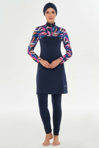 MARESIVA - Maresiva Kadın Zelie Likralı Tam Kapalı Tesettür Mayo - Koyu Lacivert