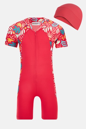 MARESIVA - Maresiva Kız Çocuk Mateo Yarı Kapalı Tesettür Mayo - Mercan