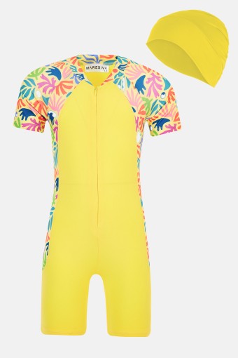 MARESIVA - Maresiva Kız Çocuk Mateo Yarı Kapalı Tesettür Mayo - Sarı
