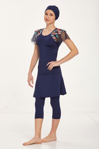 MARESIVA - Maresiva Kız Garson Avisa Yarı Kapalı Mayo - Koyu Lacivert