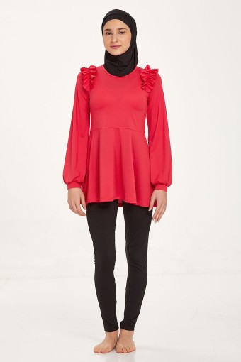 MARESIVA - Maresiva Kız Garson Cornelia Tam Kapalı Tesettür Mayo - Mercan