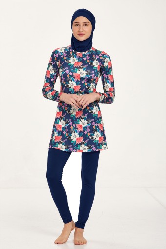 MARESIVA - Maresiva Kız Garson Josefin Tam Kapalı Tesettür Mayo - Koyu Lacivert