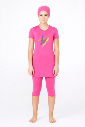 MARESIVA - Maresiva Kız Garson Joy Yarı Kapalı Tesettür Mayo - Fuşya