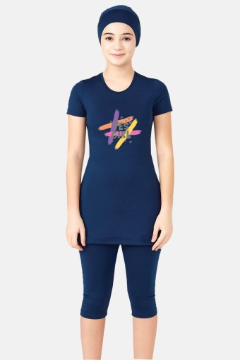 MARESIVA - Maresiva Kız Garson Joy Yarı Kapalı Tesettür Mayo - Koyu Lacivert