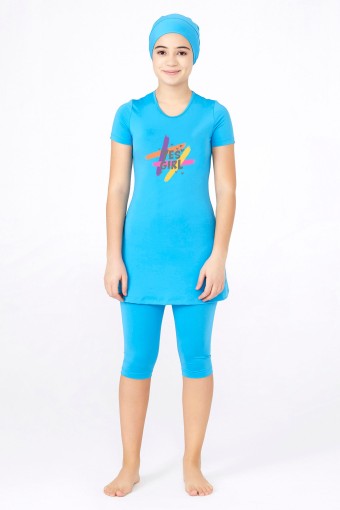 MARESIVA - Maresiva Kız Garson Joy Yarı Kapalı Tesettür Mayo - Turkuaz